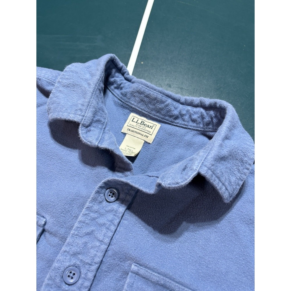 Vintage LL Bean Chamois Cloth Shirt Men's Large Tall Light Blue Heavy Cotton - Picture 4 of 9